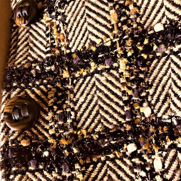 ECAILLE Paris Brown Overcheck Herringbone Tweed Woven with Lurex Jacket Sz 10 - Picture 3 of 7